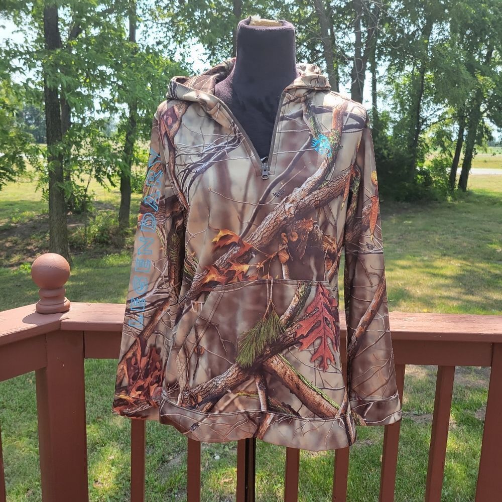 Legendary Womens Sweatshirt Camo 1/4 Zip Pullover Long Sleeve Turtleneck Brown L